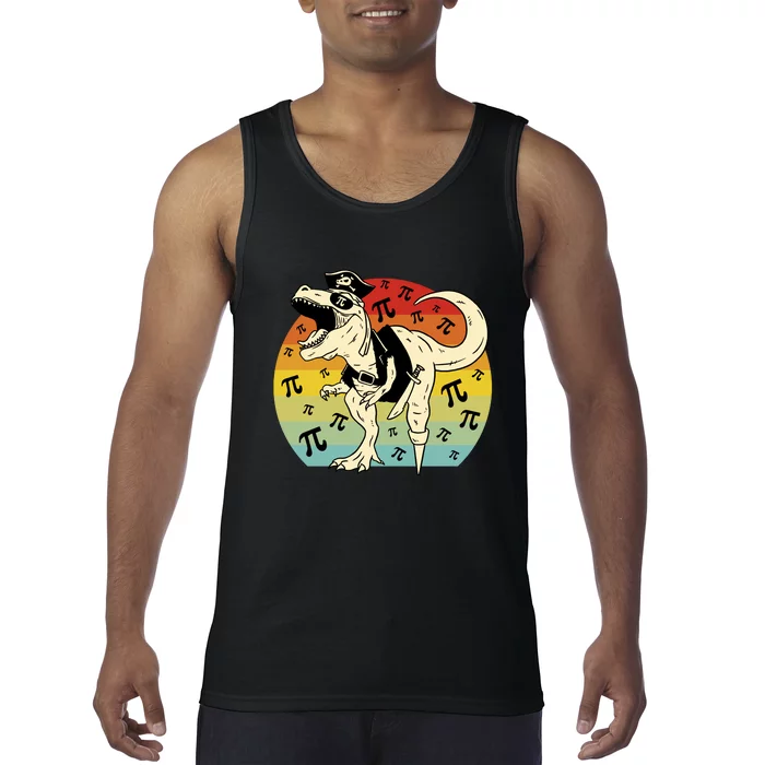 Pirate Dinosaur Retro Sunset Pi Day Tank Top