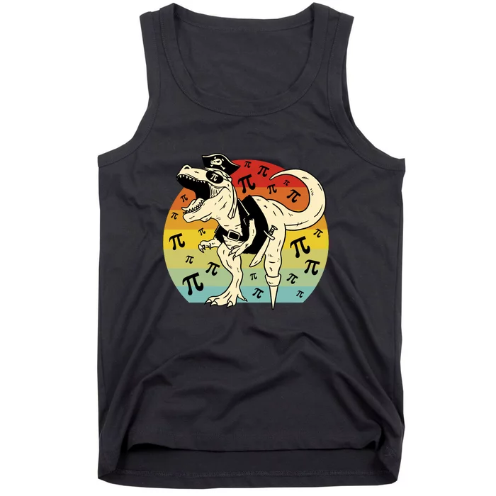 Pirate Dinosaur Retro Sunset Pi Day Tank Top