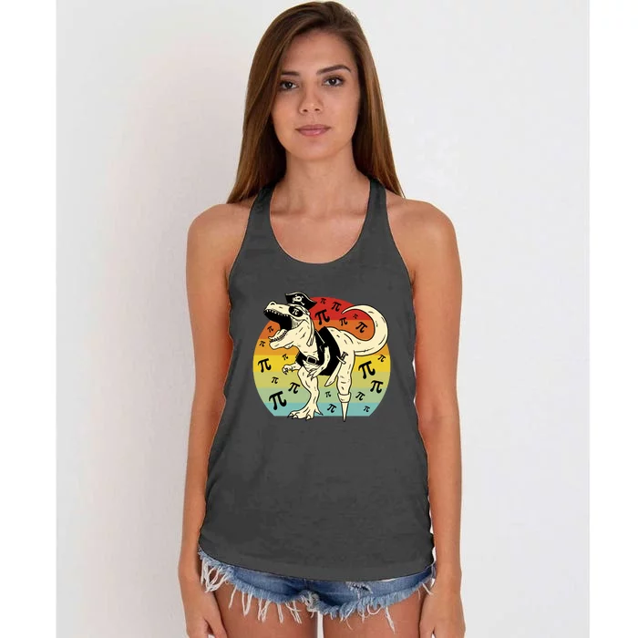 Pirate Dinosaur Retro Sunset Pi Day Women's Knotted Racerback Tank