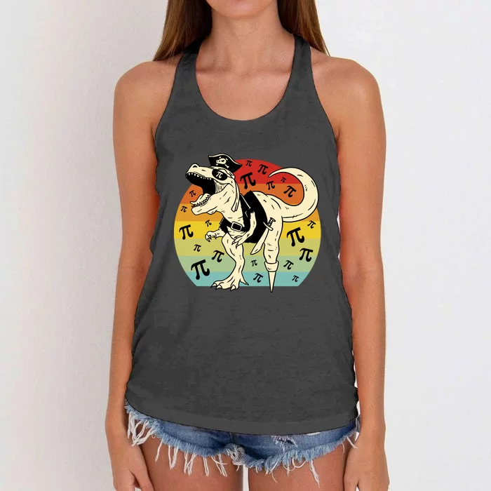 Pirate Dinosaur Retro Sunset Pi Day Women's Knotted Racerback Tank