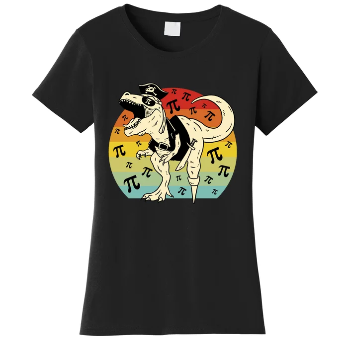 Pirate Dinosaur Retro Sunset Pi Day Women's T-Shirt