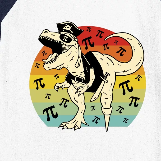 Pirate Dinosaur Retro Sunset Pi Day Baseball Sleeve Shirt