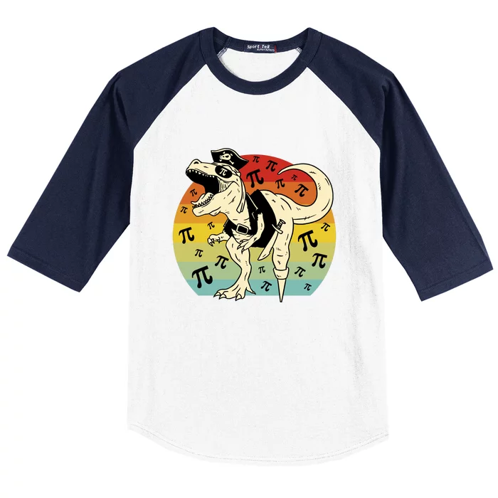 Pirate Dinosaur Retro Sunset Pi Day Baseball Sleeve Shirt