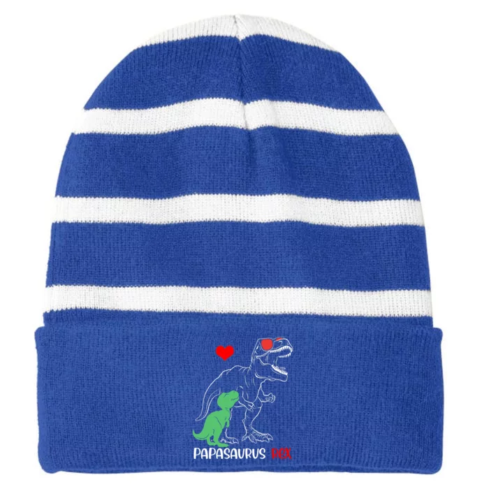 Papasaurus Daddy Rex Autism Awareness Proud Dad Cute Gift Striped Beanie with Solid Band