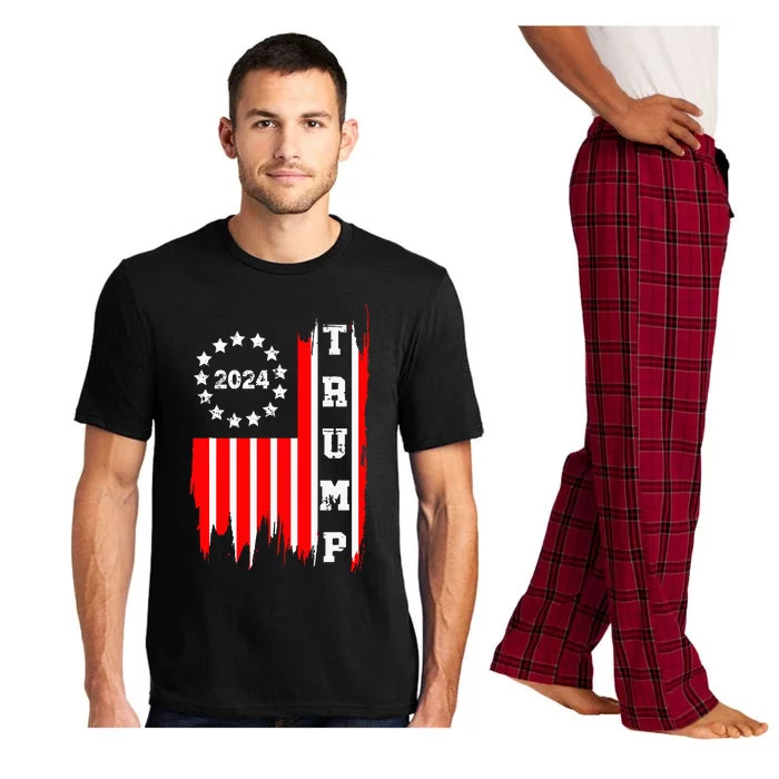 Patriotic Distressed Retro Vintage American Flag Trump 2024 Pajama Set