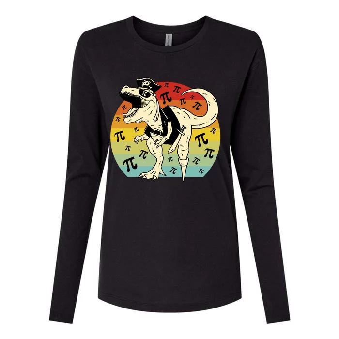 Pirate Dinosaur Retro Sunset Pi 3.14159 Womens Cotton Relaxed Long Sleeve T-Shirt