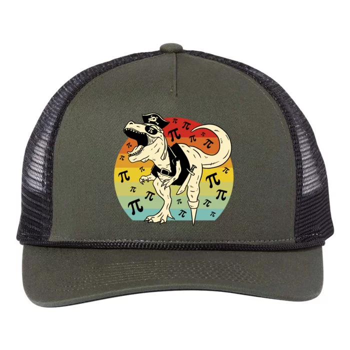 Pirate Dinosaur Retro Sunset Pi 3.14159 Retro Rope Trucker Hat Cap