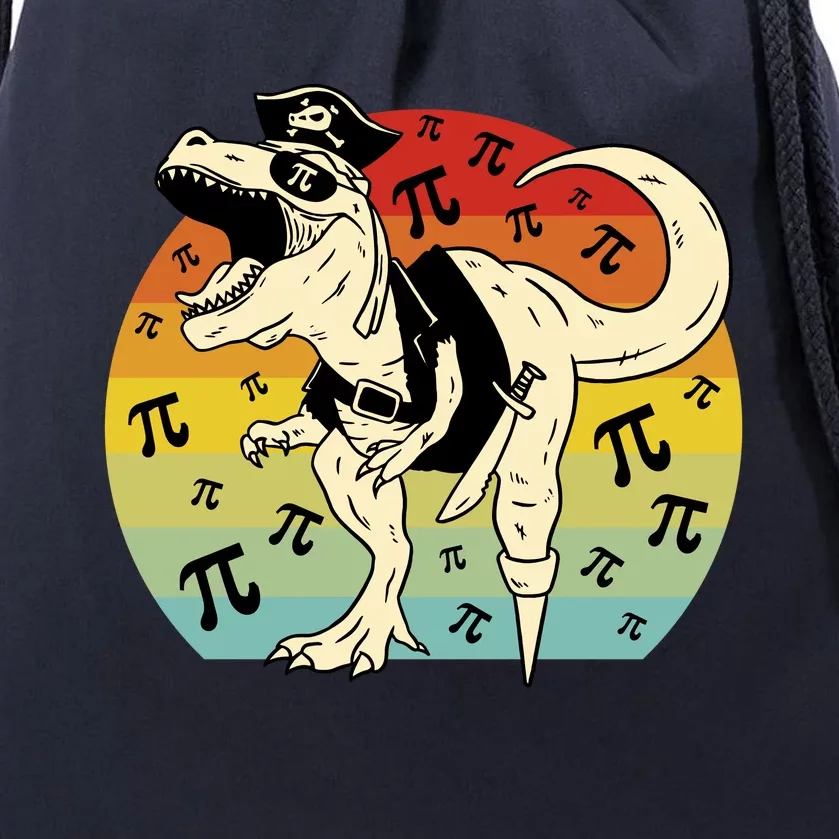 Pirate Dinosaur Retro Sunset Pi 3.14159 Drawstring Bag