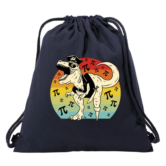 Pirate Dinosaur Retro Sunset Pi 3.14159 Drawstring Bag