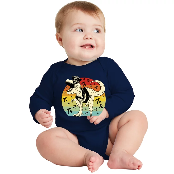 Pirate Dinosaur Retro Sunset Pi 3.14159 Baby Long Sleeve Bodysuit