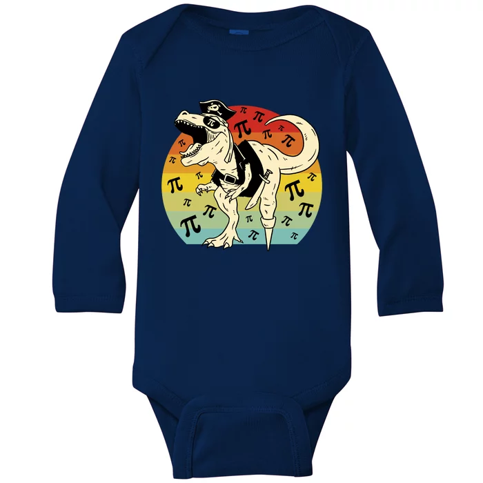 Pirate Dinosaur Retro Sunset Pi 3.14159 Baby Long Sleeve Bodysuit