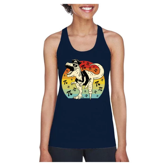 Pirate Dinosaur Retro Sunset Pi 3.14159 Women's Racerback Tank