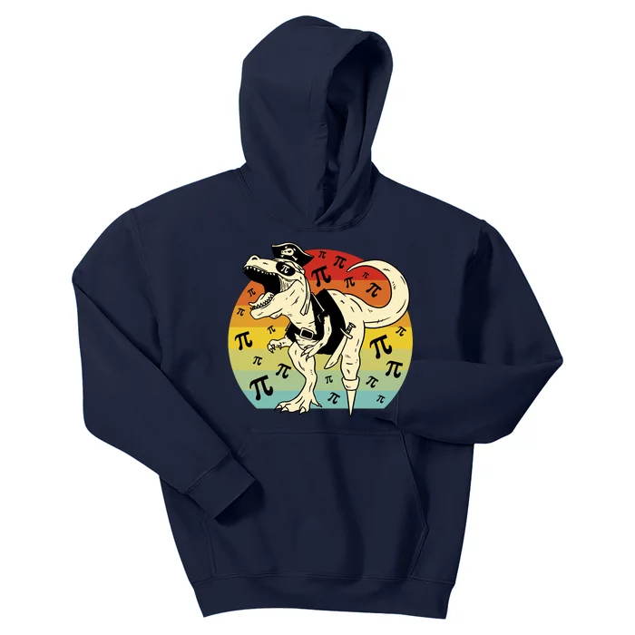 Pirate Dinosaur Retro Sunset Pi 3.14159 Kids Hoodie