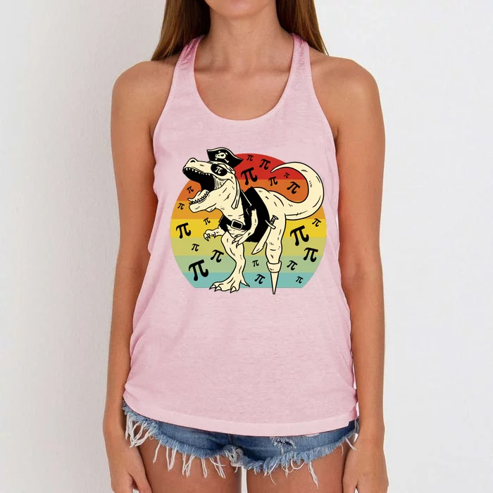 Pirate Dinosaur Retro Sunset Pi 3.14159 Women's Knotted Racerback Tank