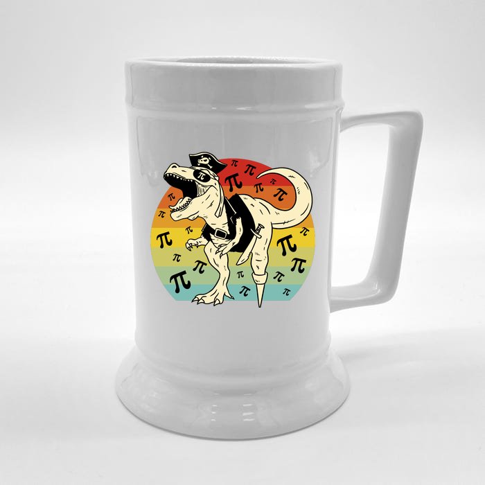 Pirate Dinosaur Retro Sunset Pi 3.14159 Front & Back Beer Stein