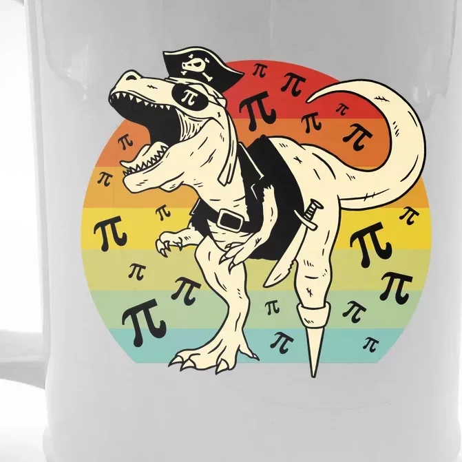 Pirate Dinosaur Retro Sunset Pi 3.14159 Front & Back Beer Stein