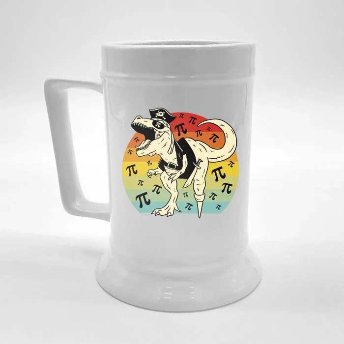 Pirate Dinosaur Retro Sunset Pi 3.14159 Front & Back Beer Stein