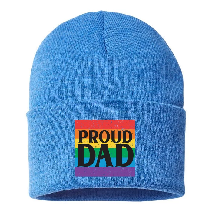 Proud Dad Rainbow Equality Lgbt Pride Month Gift Sustainable Knit Beanie