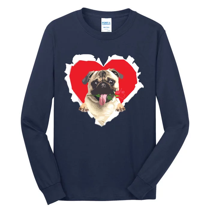 Pug Dog Rose Heart Valentines Day Couple Men Women Tall Long Sleeve T-Shirt