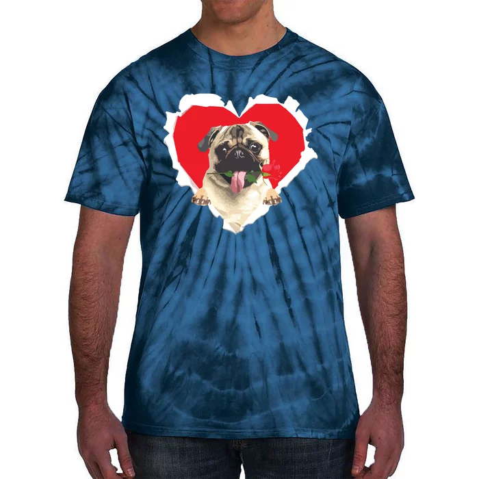 Pug Dog Rose Heart Valentines Day Couple Men Women Tie-Dye T-Shirt