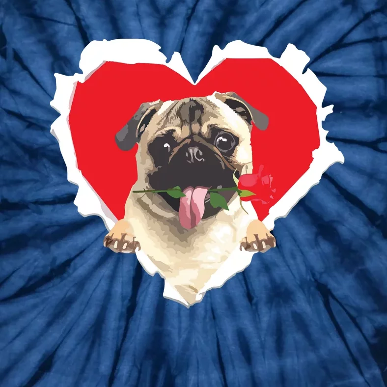 Pug Dog Rose Heart Valentines Day Couple Men Women Tie-Dye T-Shirt