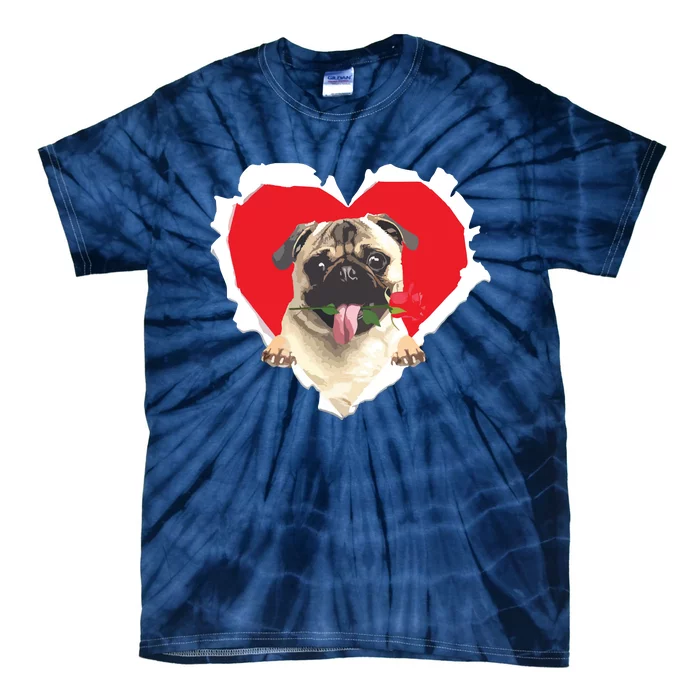 Pug Dog Rose Heart Valentines Day Couple Men Women Tie-Dye T-Shirt