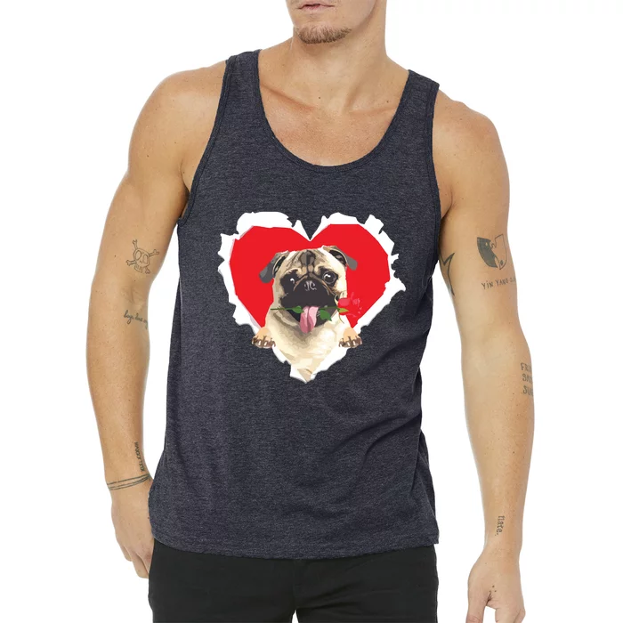 Pug Dog Rose Heart Valentines Day Couple Men Women Tank Top