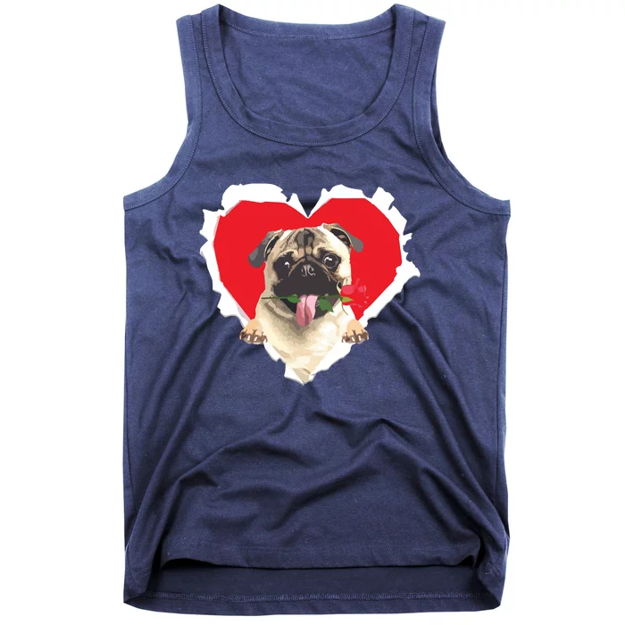 Pug Dog Rose Heart Valentines Day Couple Men Women Tank Top