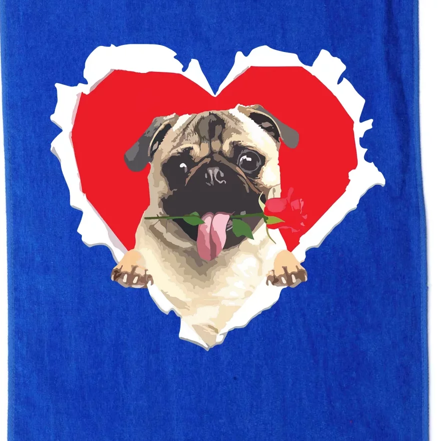 Pug Dog Rose Heart Valentines Day Couple Men Women Platinum Collection Golf Towel