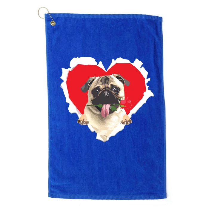 Pug Dog Rose Heart Valentines Day Couple Men Women Platinum Collection Golf Towel