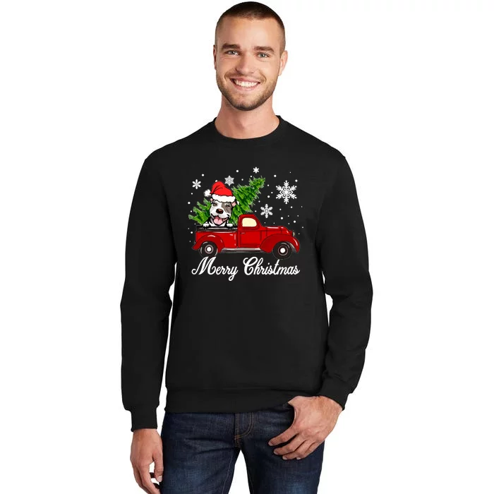 Pitbull Dog Riding Red Truck Christmas Decorations Pajama Sweatshirt Sweatshirt