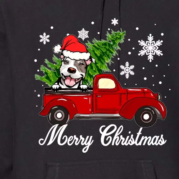 Pitbull Dog Riding Red Truck Christmas Decorations Pajama Sweatshirt Premium Hoodie