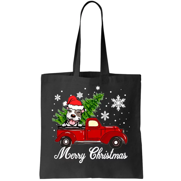 Pitbull Dog Riding Red Truck Christmas Decorations Pajama Sweatshirt Tote Bag