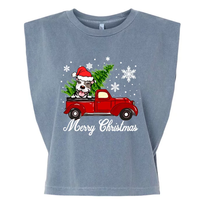 Pitbull Dog Riding Red Truck Christmas Decorations Pajama Sweatshirt Garment-Dyed Women's Muscle Tee