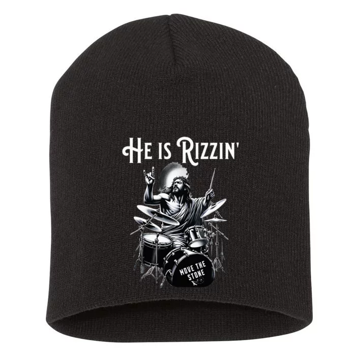 Percussion Drum Rizz He Is Rizzin Jesus Drumming Short Acrylic Beanie