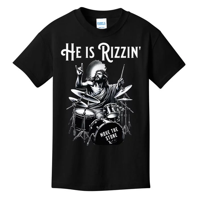 Percussion Drum Rizz He Is Rizzin Jesus Drumming Kids T-Shirt