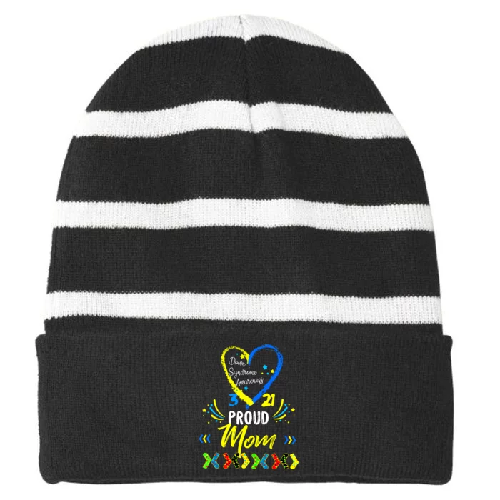 Proud Down Syndrome Mom Awareness Shirts Son Daughter Striped Beanie with Solid Band