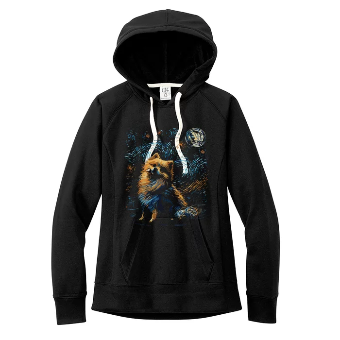 Pomeranian Dog Starry Night Dogs Lover Gifts Graphic Women's Fleece Hoodie