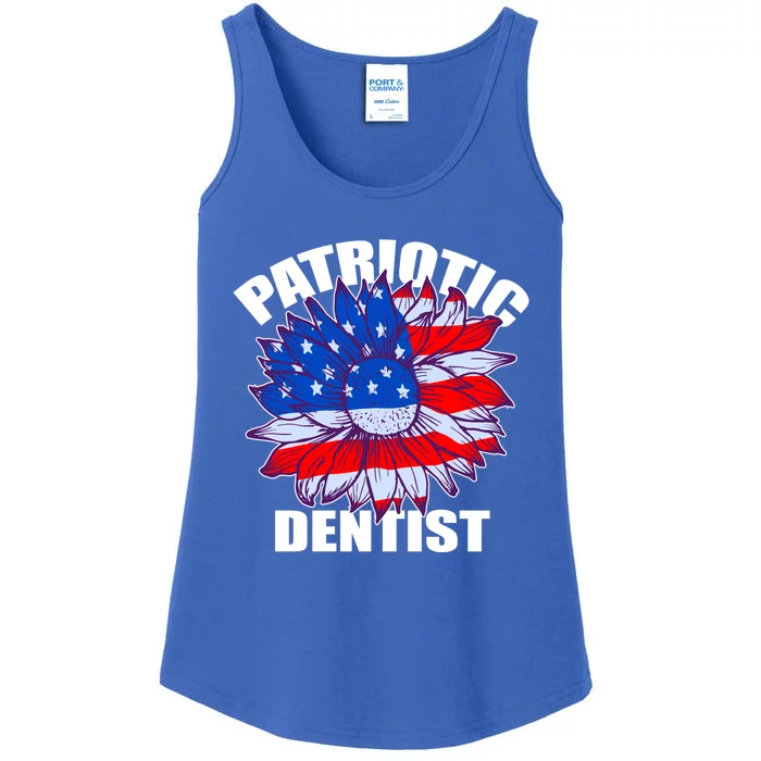 Patriotic Dentist Sunflower Retro Job America Flag Gift Ladies Essential Tank