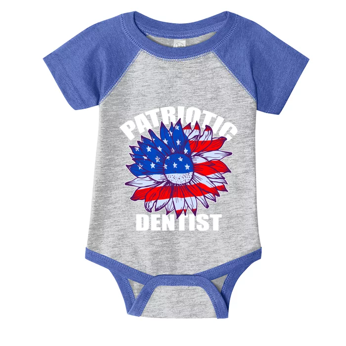 Patriotic Dentist Sunflower Retro Job America Flag Gift Infant Baby Jersey Bodysuit