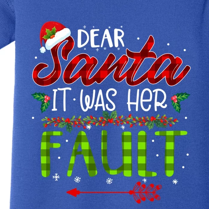 Plaid Dear Santa It Was Her Fault Matching Couples Christmas Gift Baby Bodysuit