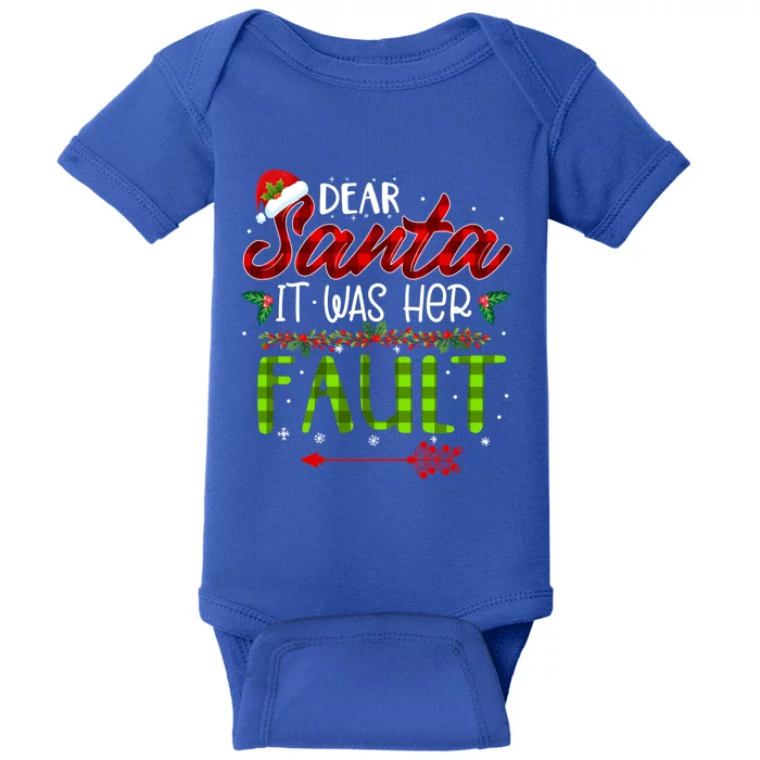 Plaid Dear Santa It Was Her Fault Matching Couples Christmas Gift Baby Bodysuit