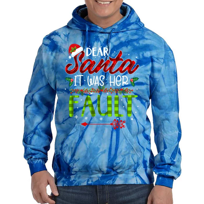 Plaid Dear Santa It Was Her Fault Matching Couples Christmas Gift Tie Dye Hoodie