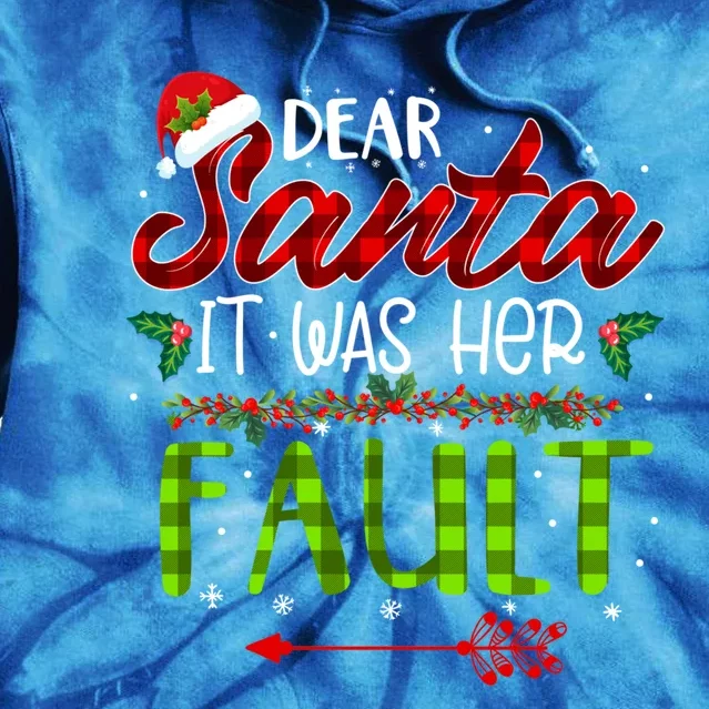 Plaid Dear Santa It Was Her Fault Matching Couples Christmas Gift Tie Dye Hoodie