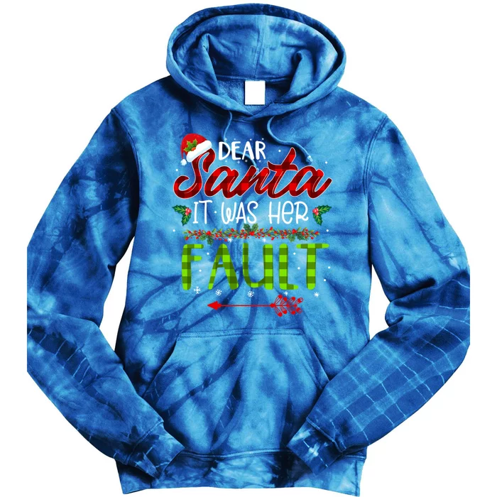 Plaid Dear Santa It Was Her Fault Matching Couples Christmas Gift Tie Dye Hoodie