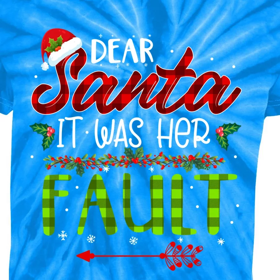 Plaid Dear Santa It Was Her Fault Matching Couples Christmas Gift Kids Tie-Dye T-Shirt