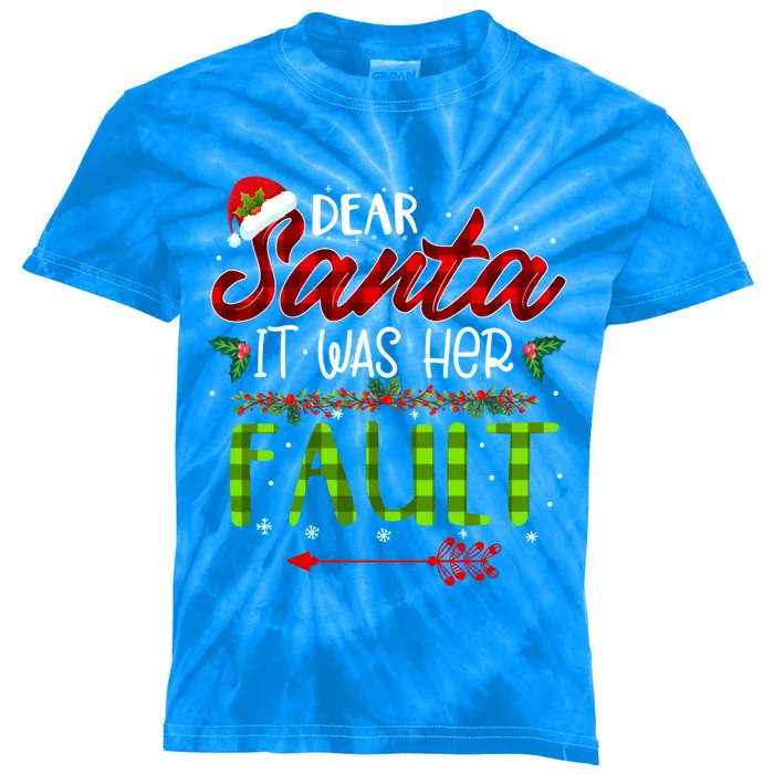 Plaid Dear Santa It Was Her Fault Matching Couples Christmas Gift Kids Tie-Dye T-Shirt