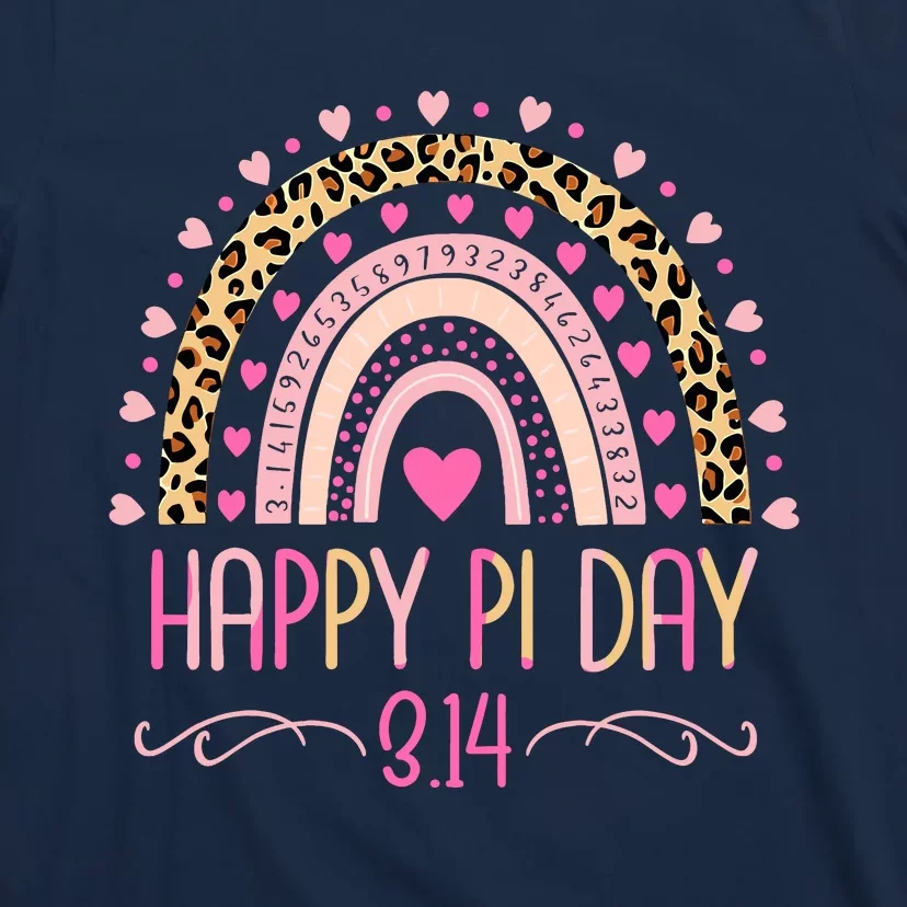 Pi Day Spiral Pi Math Teacher 3.14 Leopard Rainbow T-Shirt