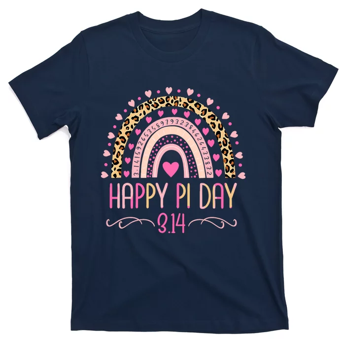 Pi Day Spiral Pi Math Teacher 3.14 Leopard Rainbow T-Shirt