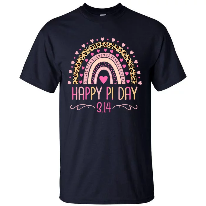 Pi Day Spiral Pi Math Teacher 3.14 Leopard Rainbow Tall T-Shirt